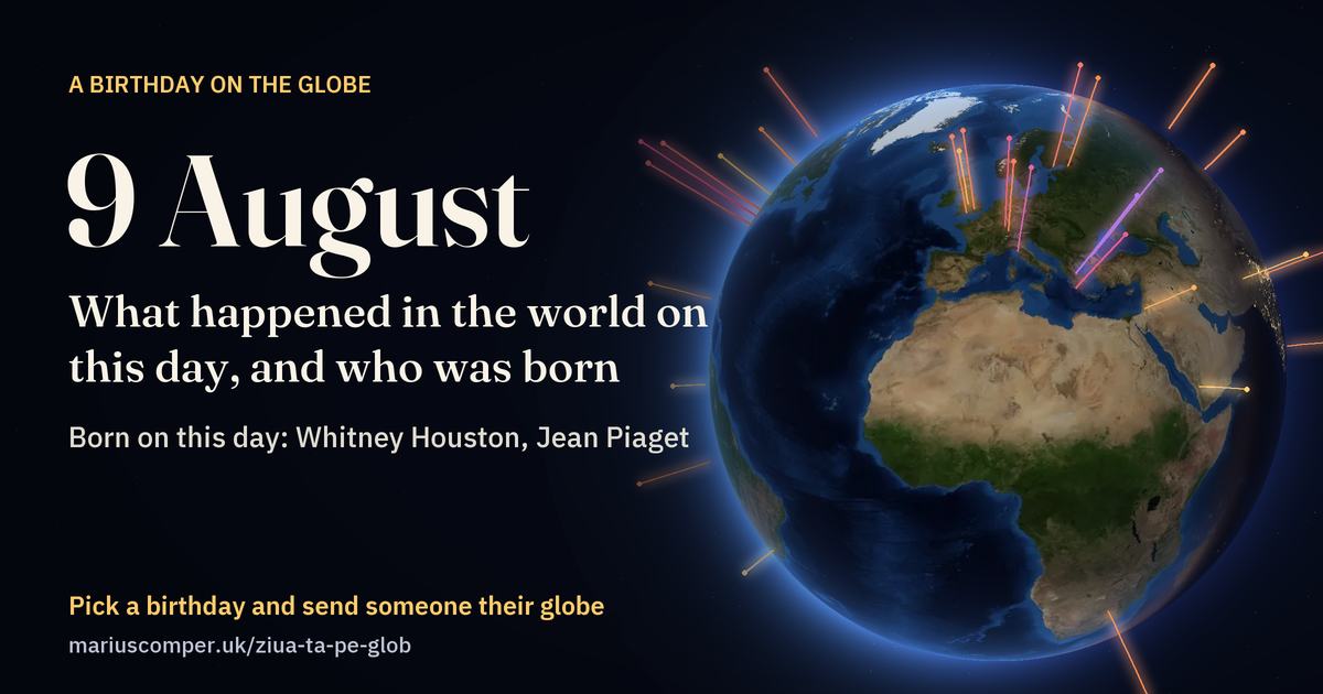 The Earth on 9 August, with the rays of the day’s events