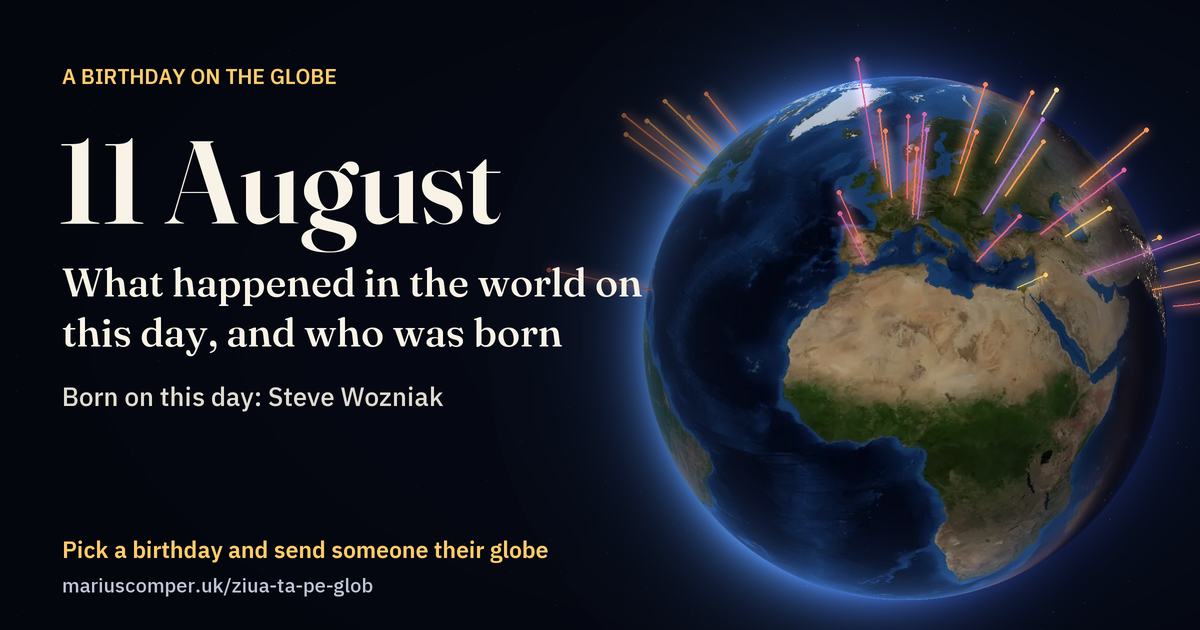 The Earth on 11 August, with the rays of the day’s events