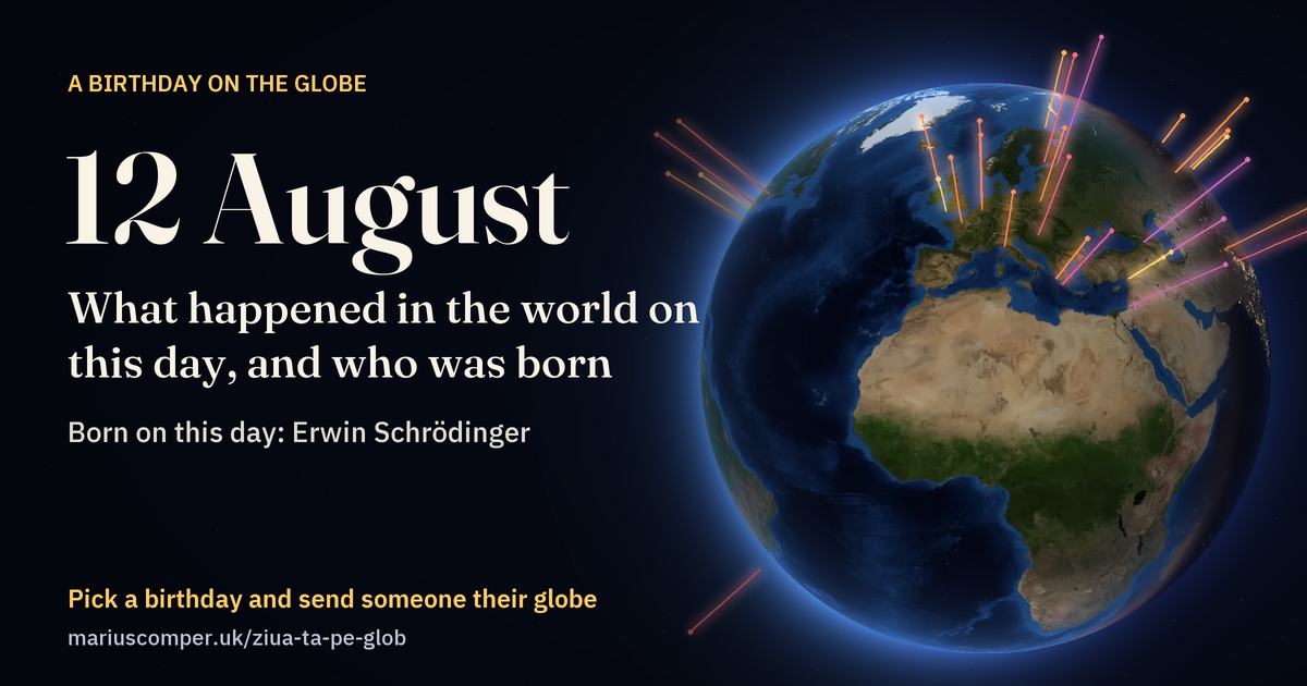 The Earth on 12 August, with the rays of the day’s events
