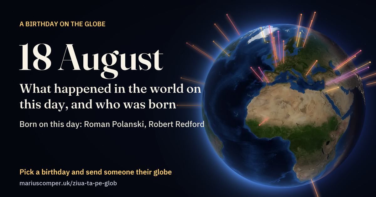 The Earth on 18 August, with the rays of the day’s events