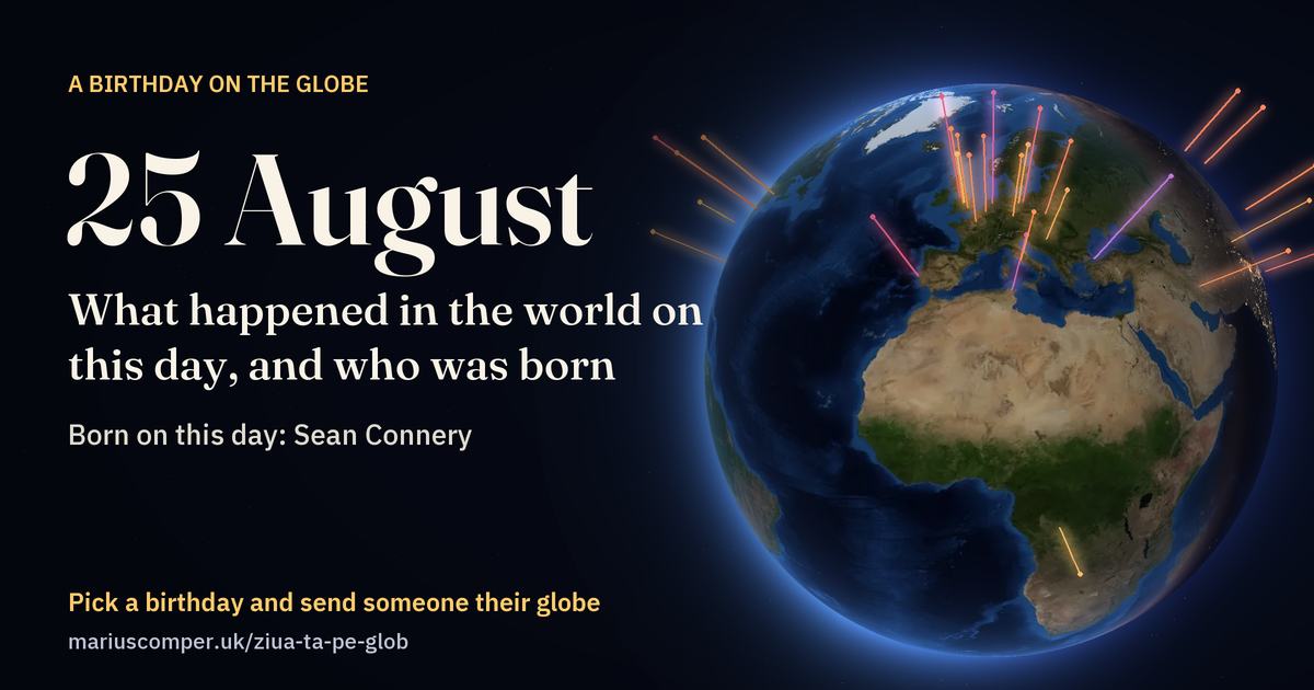 The Earth on 25 August, with the rays of the day’s events