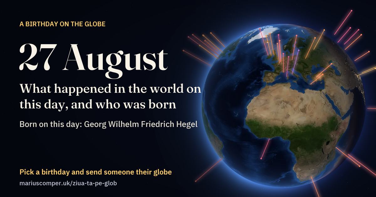 The Earth on 27 August, with the rays of the day’s events