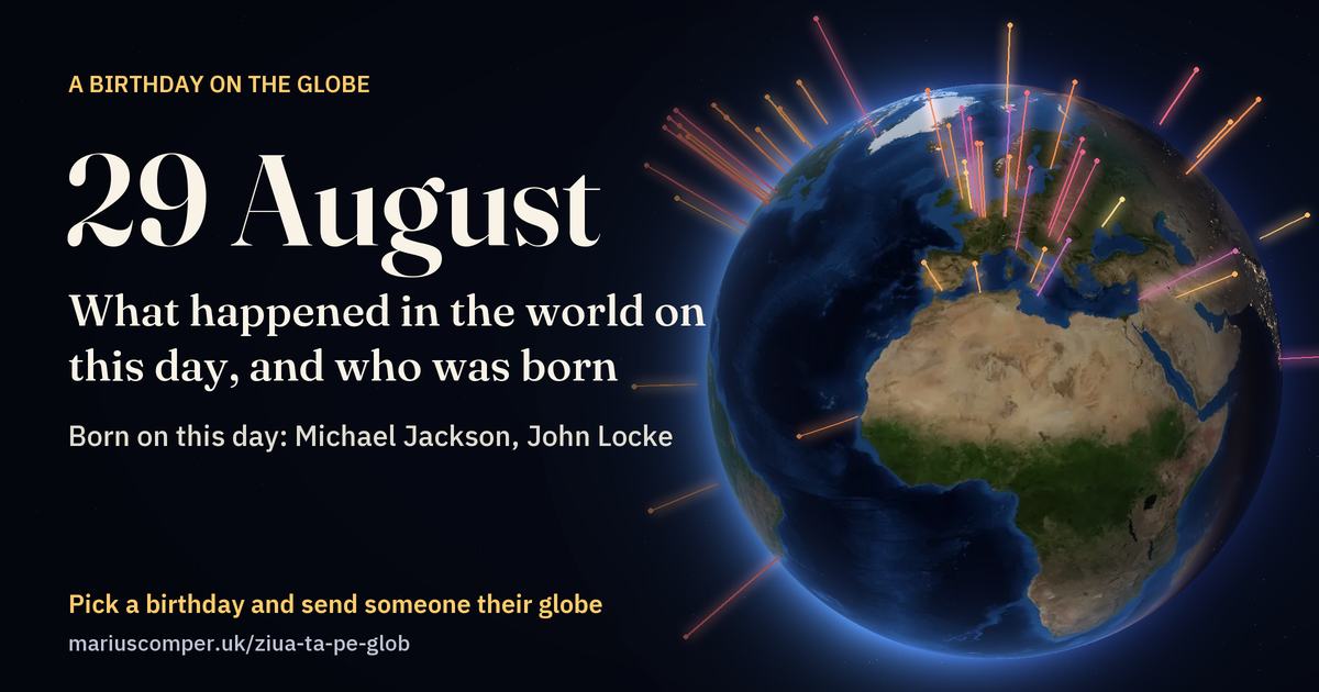 The Earth on 29 August, with the rays of the day’s events