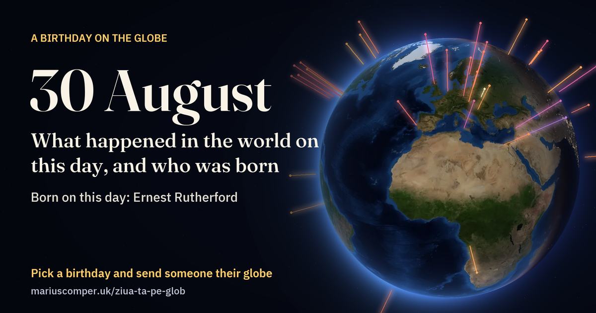 The Earth on 30 August, with the rays of the day’s events