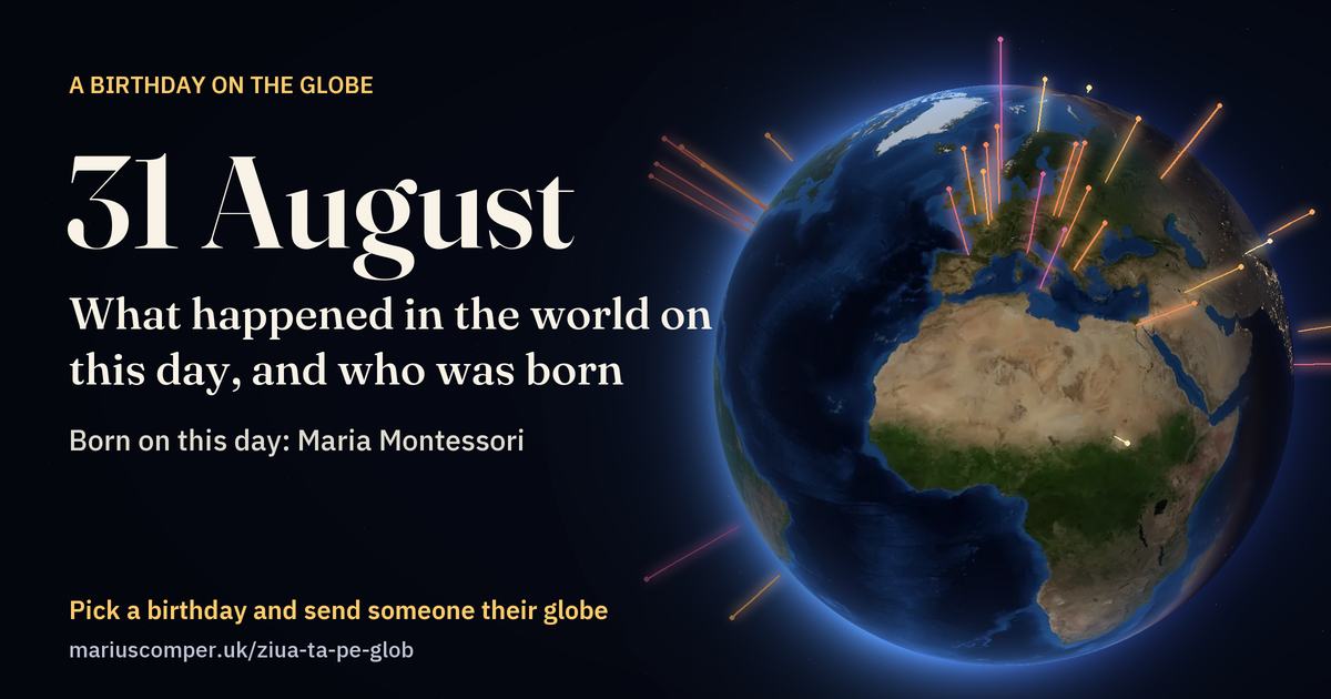 The Earth on 31 August, with the rays of the day’s events