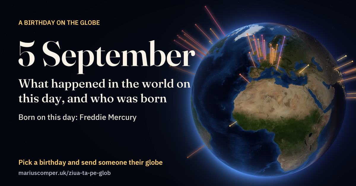The Earth on 5 September, with the rays of the day’s events