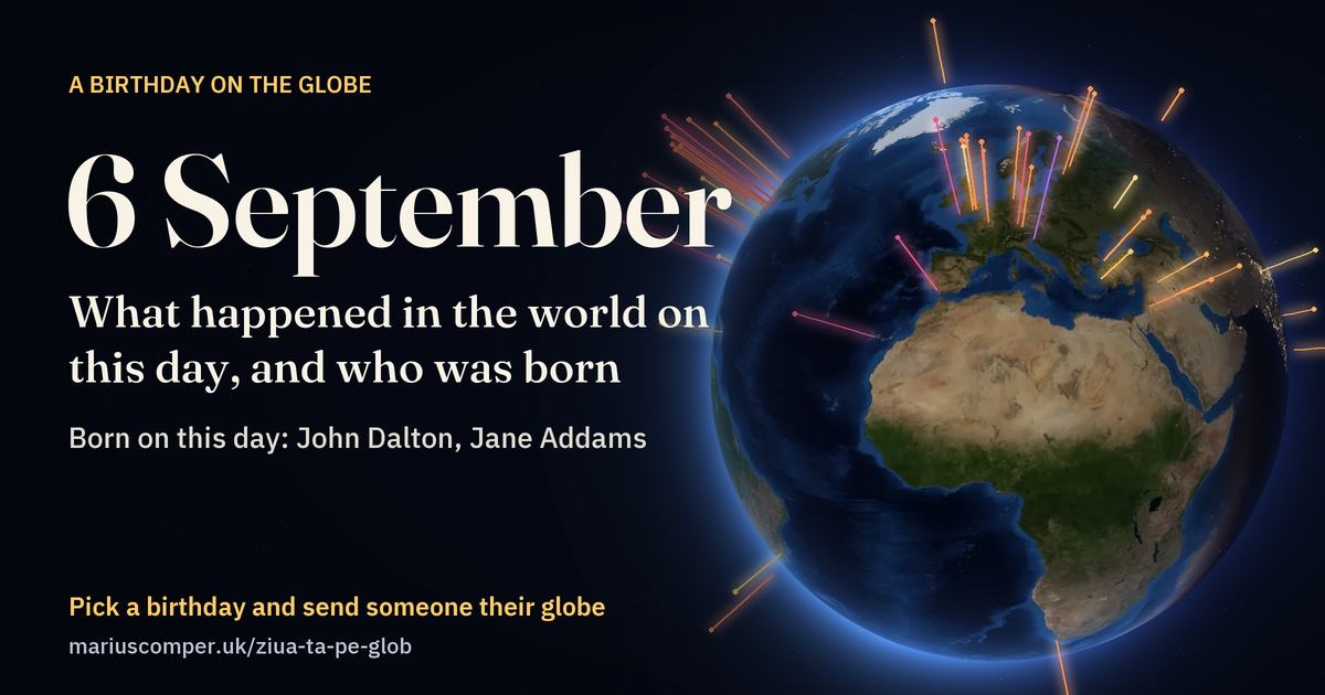 The Earth on 6 September, with the rays of the day’s events