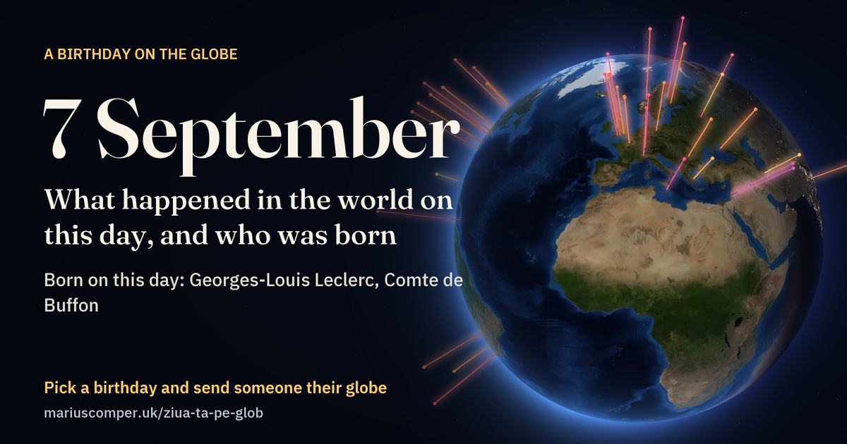 The Earth on 7 September, with the rays of the day’s events