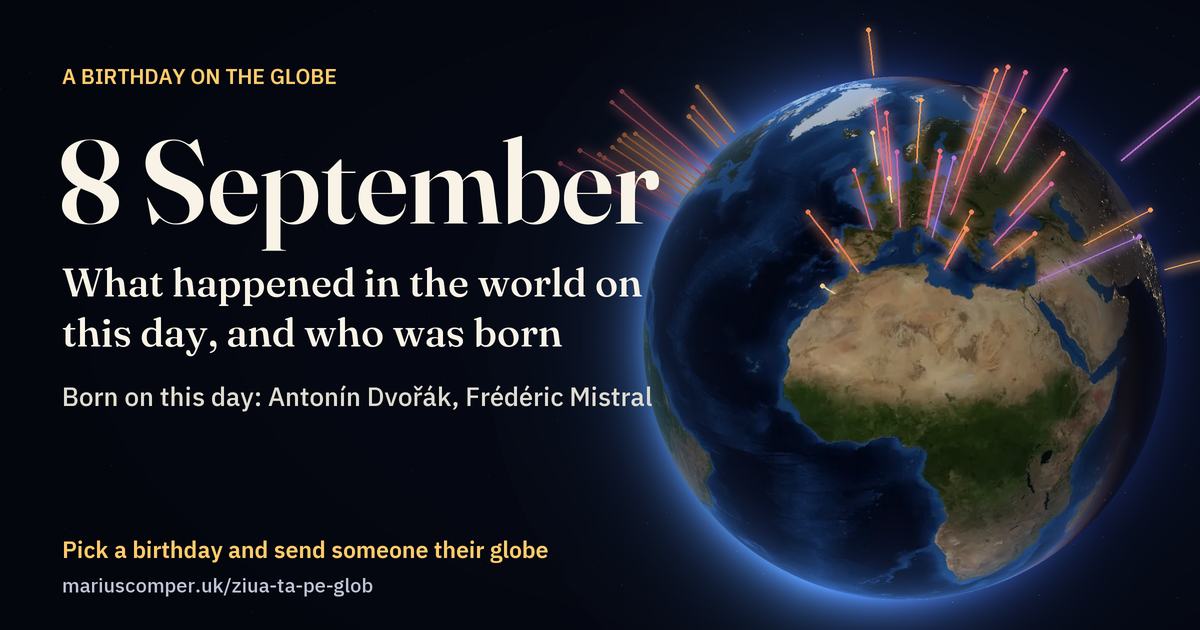 The Earth on 8 September, with the rays of the day’s events