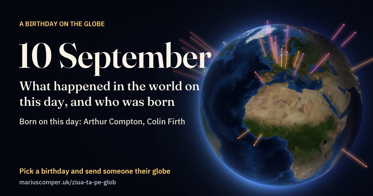 The Earth on 10 September, with the rays of the day’s events