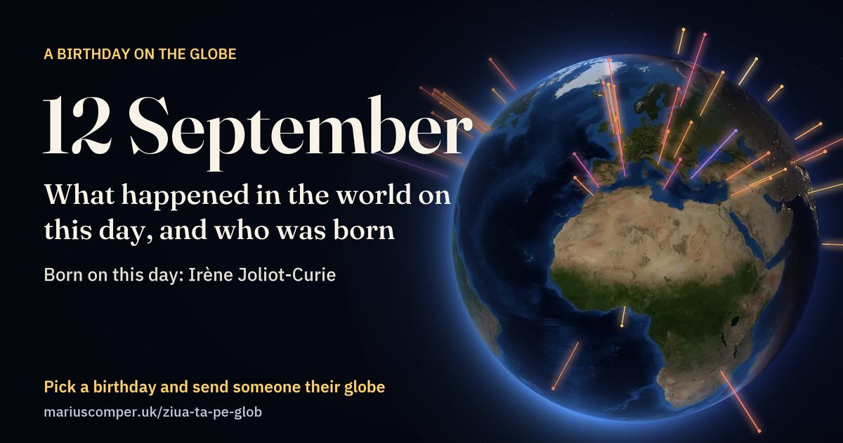 The Earth on 12 September, with the rays of the day’s events