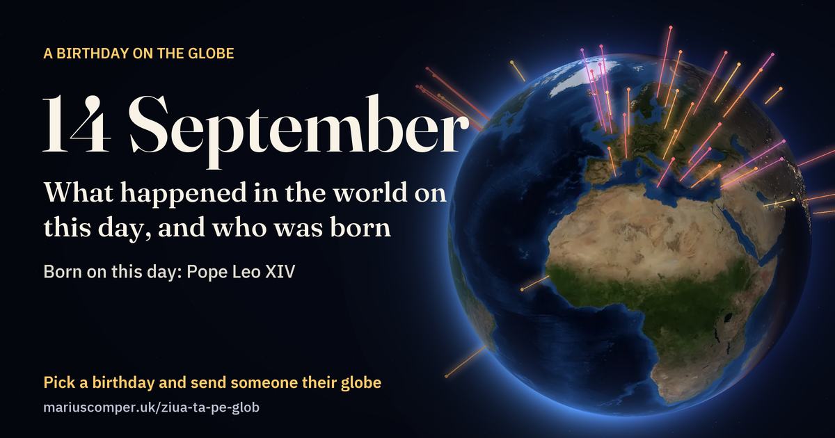 The Earth on 14 September, with the rays of the day’s events