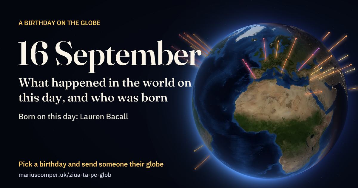 The Earth on 16 September, with the rays of the day’s events