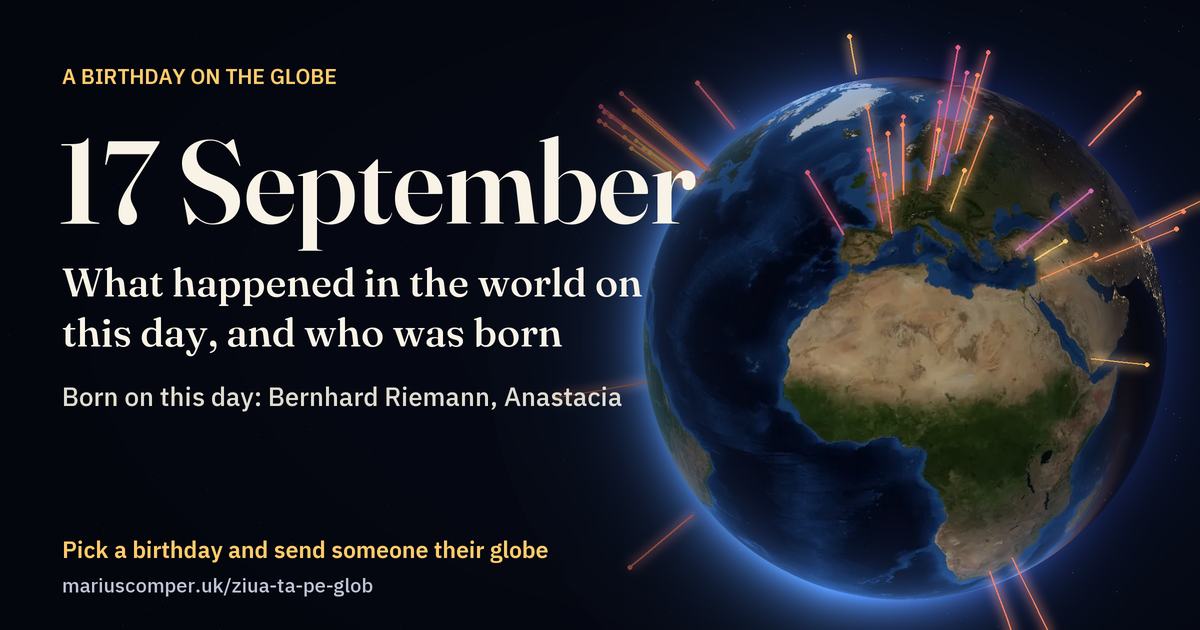 The Earth on 17 September, with the rays of the day’s events