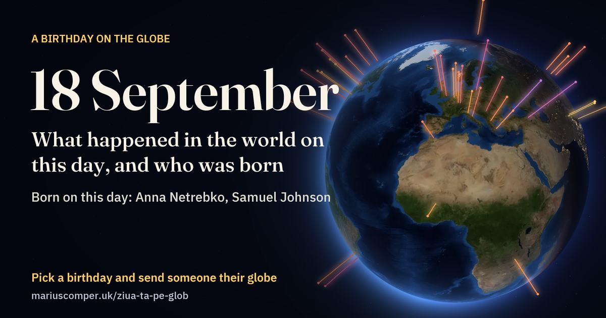 The Earth on 18 September, with the rays of the day’s events