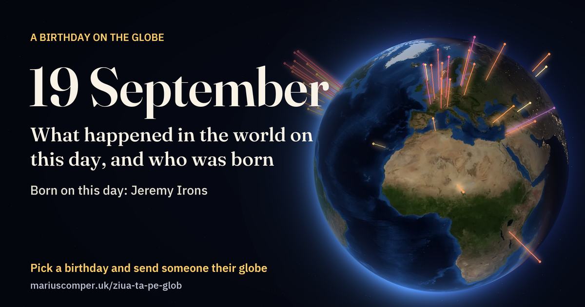 The Earth on 19 September, with the rays of the day’s events