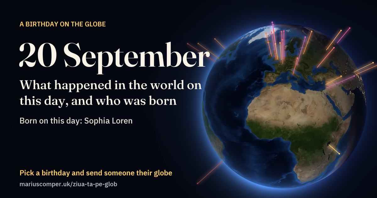 The Earth on 20 September, with the rays of the day’s events