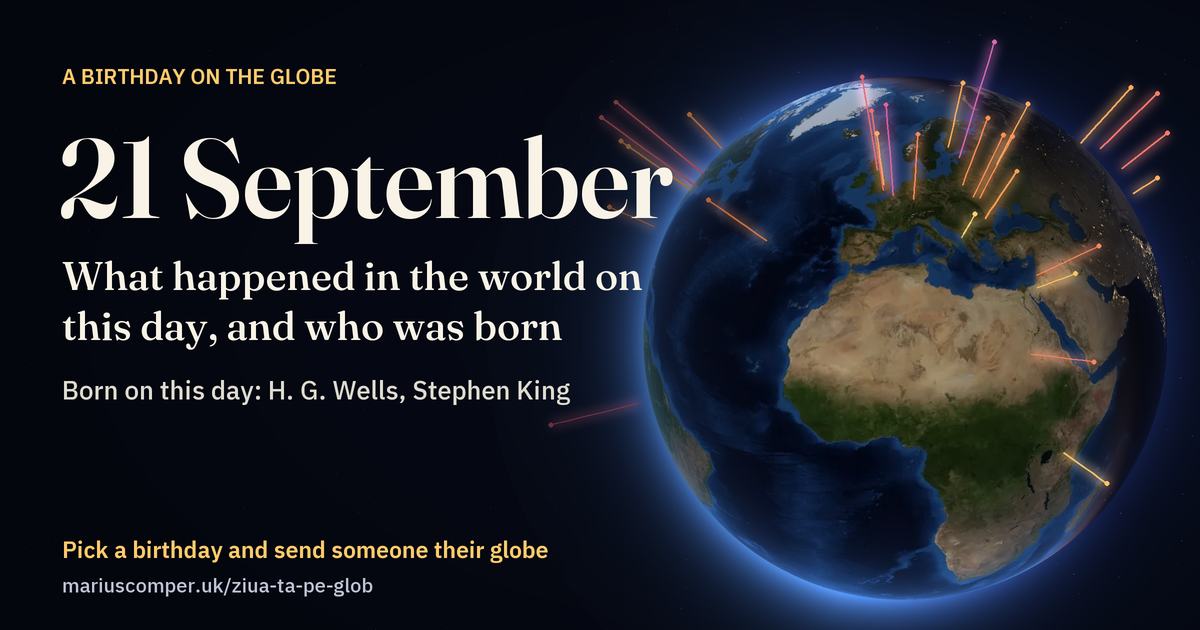 The Earth on 21 September, with the rays of the day’s events