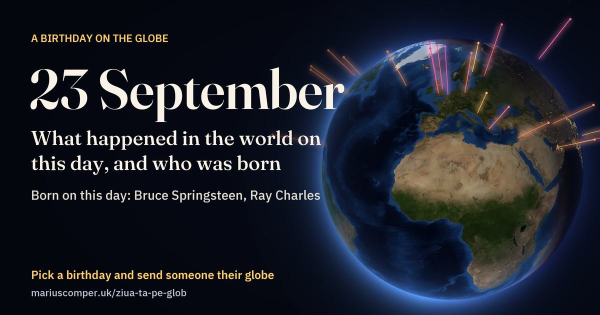 The Earth on 23 September, with the rays of the day’s events