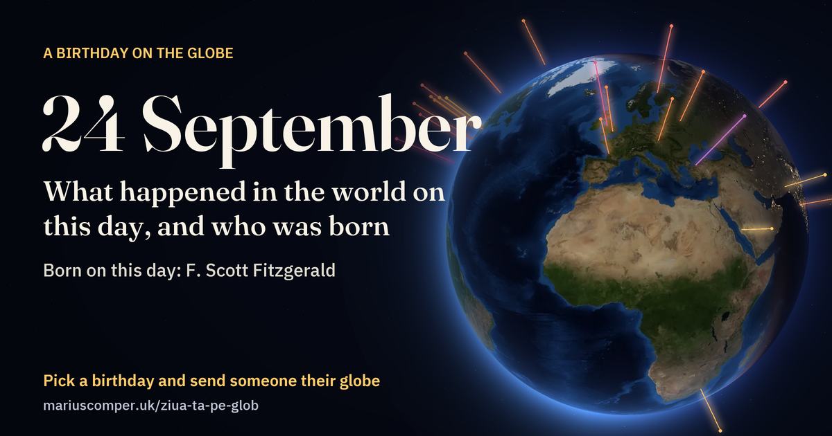 The Earth on 24 September, with the rays of the day’s events