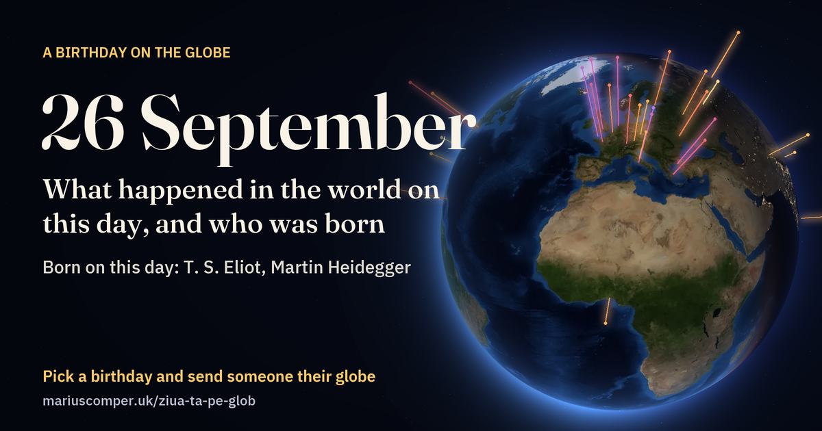 The Earth on 26 September, with the rays of the day’s events
