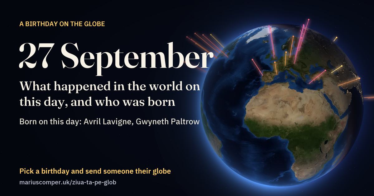 The Earth on 27 September, with the rays of the day’s events