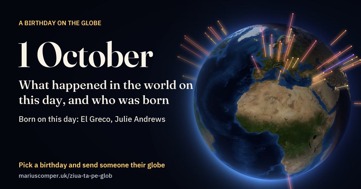 The Earth on 1 October, with the rays of the day’s events