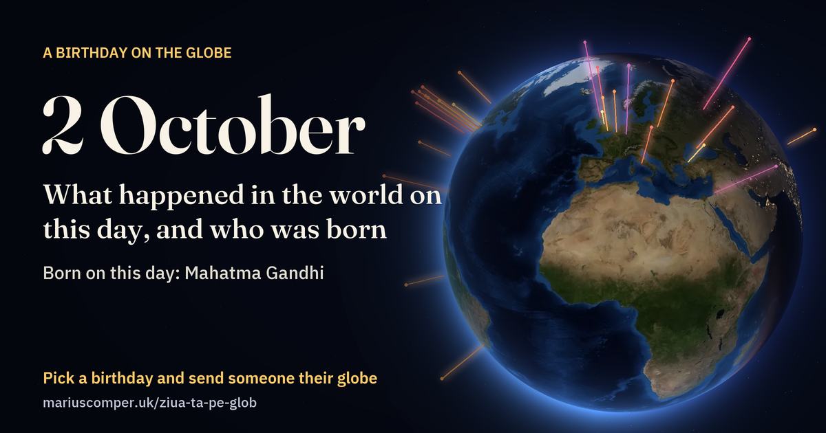 The Earth on 2 October, with the rays of the day’s events