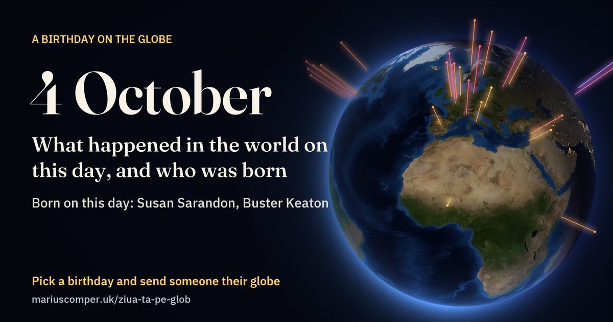 The Earth on 4 October, with the rays of the day’s events