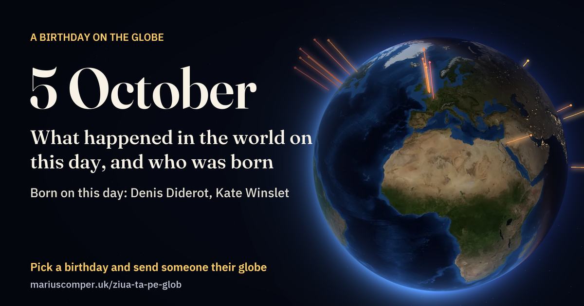 The Earth on 5 October, with the rays of the day’s events
