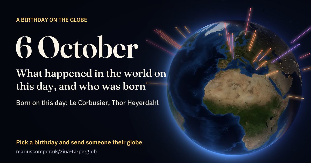 The Earth on 6 October, with the rays of the day’s events