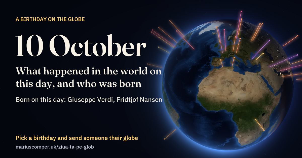 The Earth on 10 October, with the rays of the day’s events