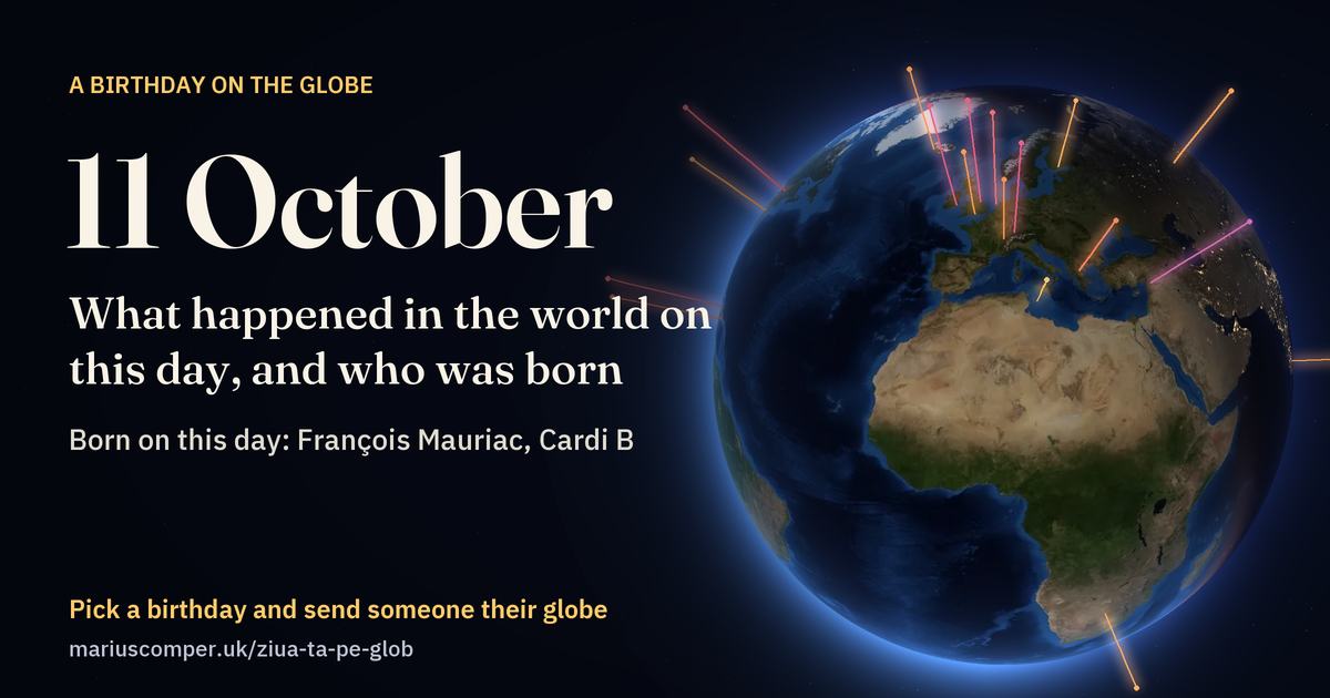 The Earth on 11 October, with the rays of the day’s events