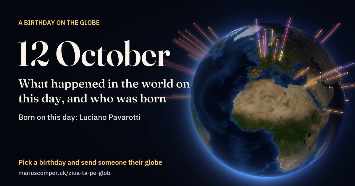 The Earth on 12 October, with the rays of the day’s events