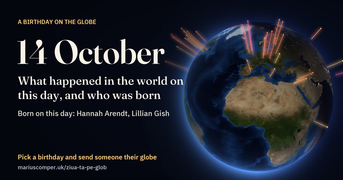 The Earth on 14 October, with the rays of the day’s events
