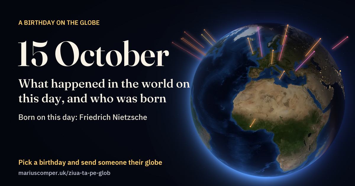 The Earth on 15 October, with the rays of the day’s events