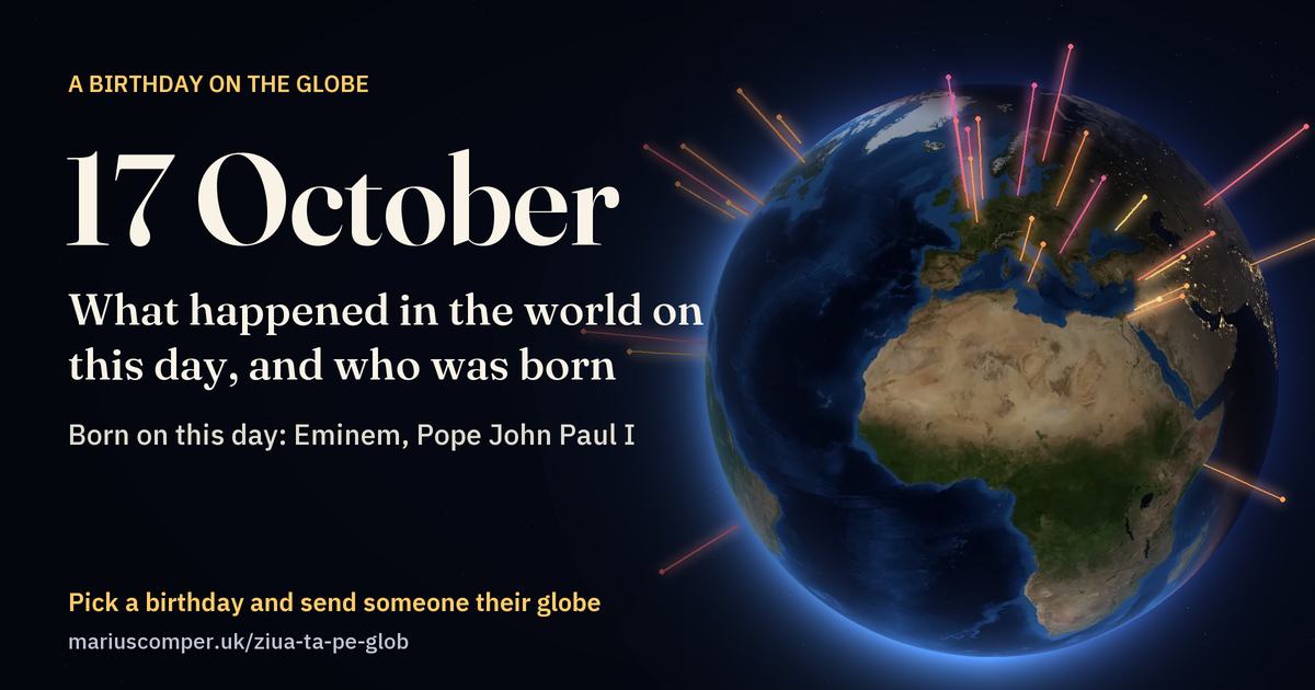 The Earth on 17 October, with the rays of the day’s events