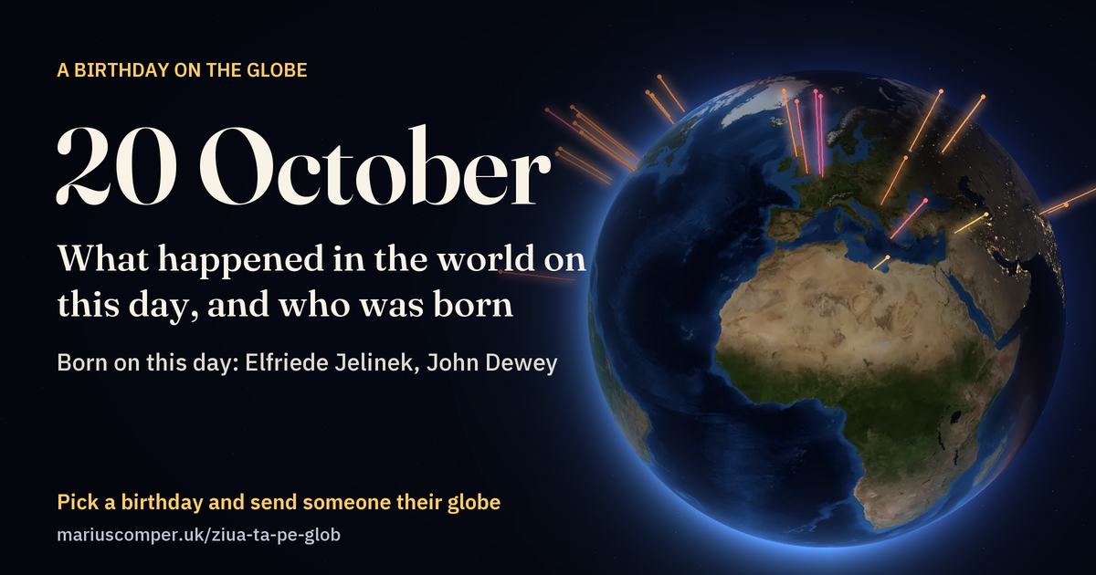 The Earth on 20 October, with the rays of the day’s events