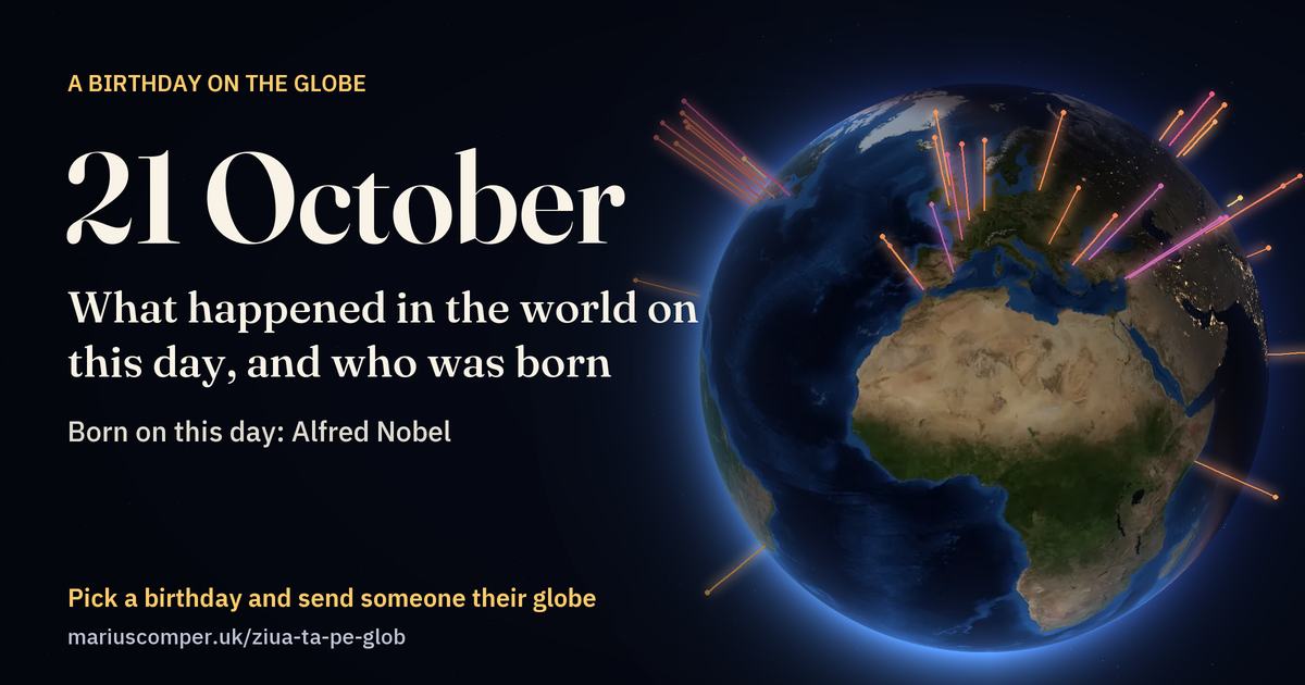 The Earth on 21 October, with the rays of the day’s events