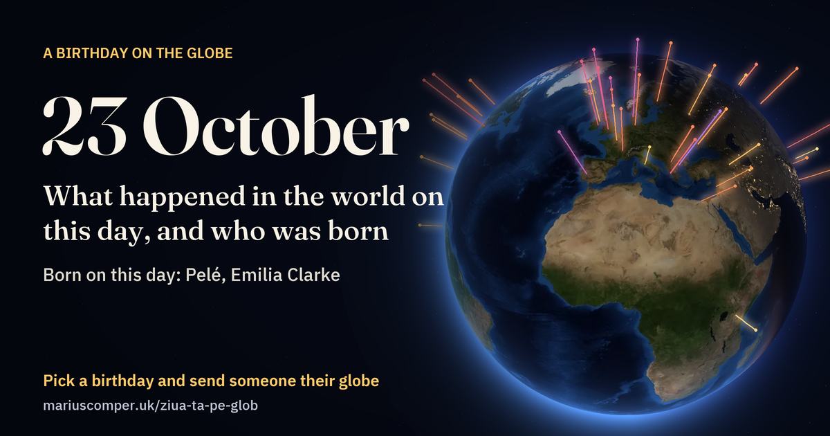 The Earth on 23 October, with the rays of the day’s events