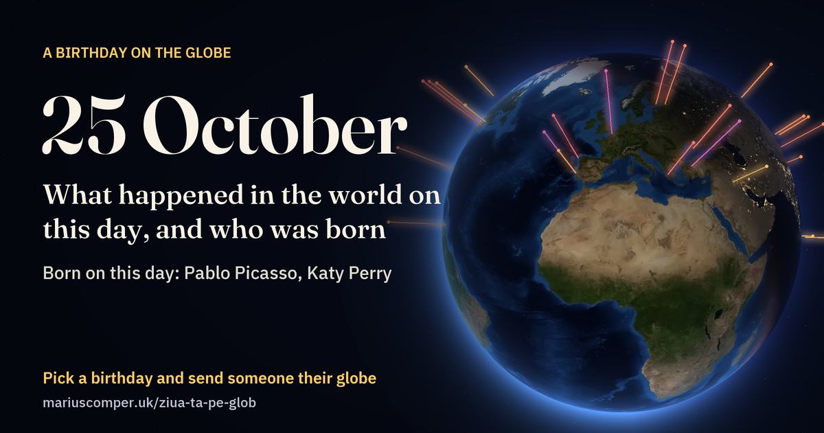 The Earth on 25 October, with the rays of the day’s events