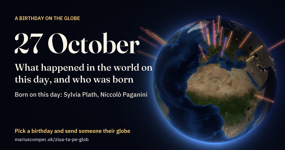 The Earth on 27 October, with the rays of the day’s events