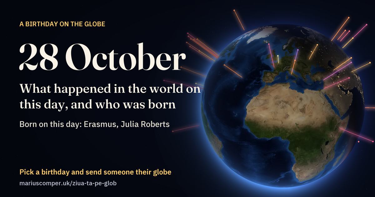 The Earth on 28 October, with the rays of the day’s events