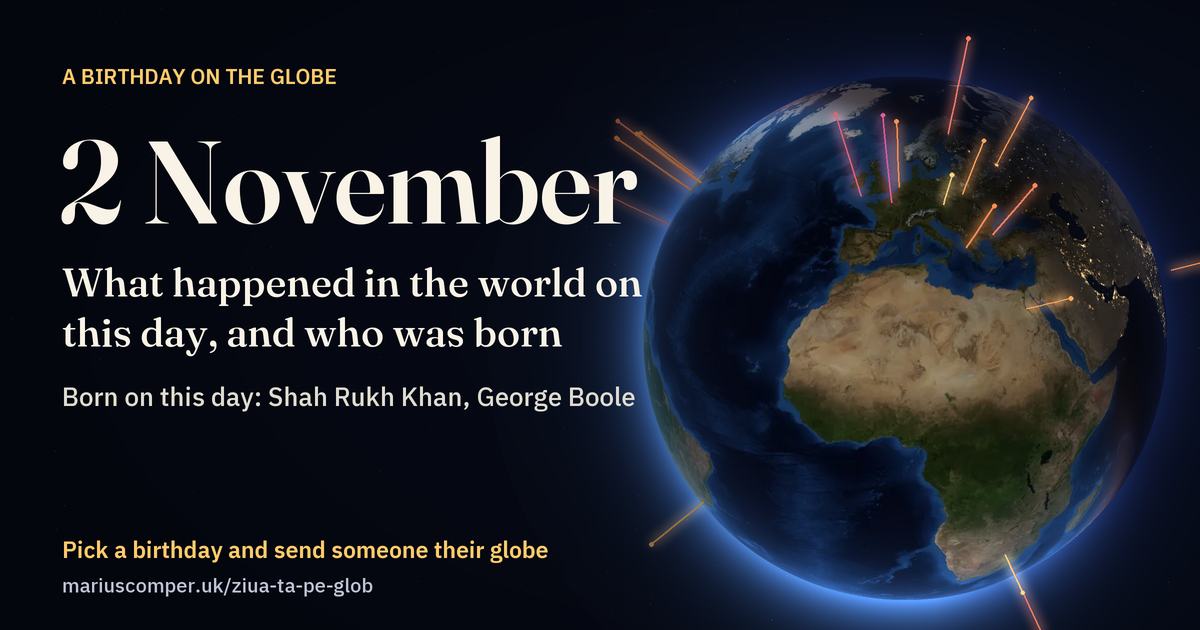 The Earth on 2 November, with the rays of the day’s events