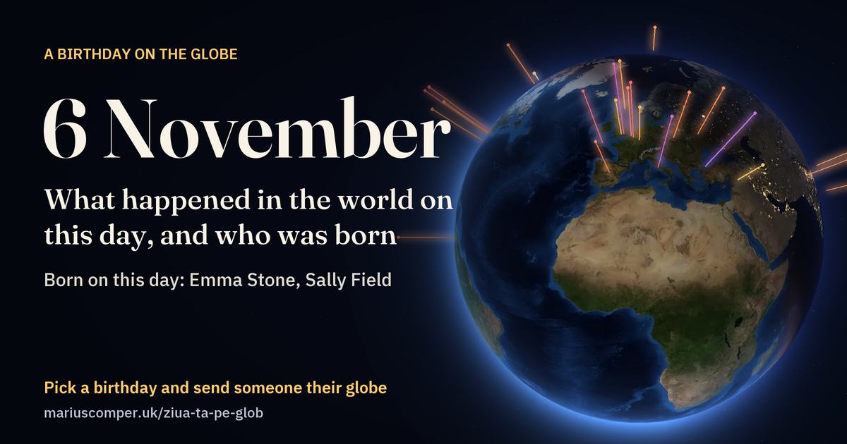 The Earth on 6 November, with the rays of the day’s events