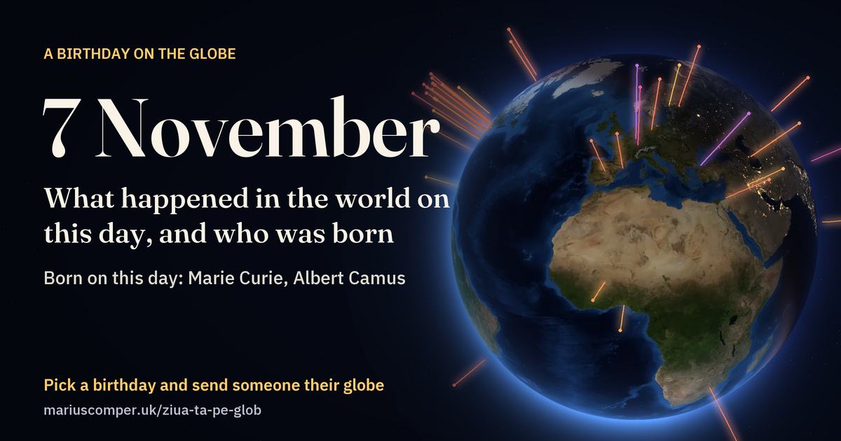 The Earth on 7 November, with the rays of the day’s events