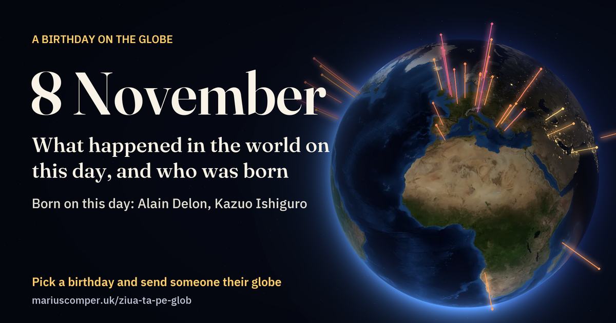 The Earth on 8 November, with the rays of the day’s events