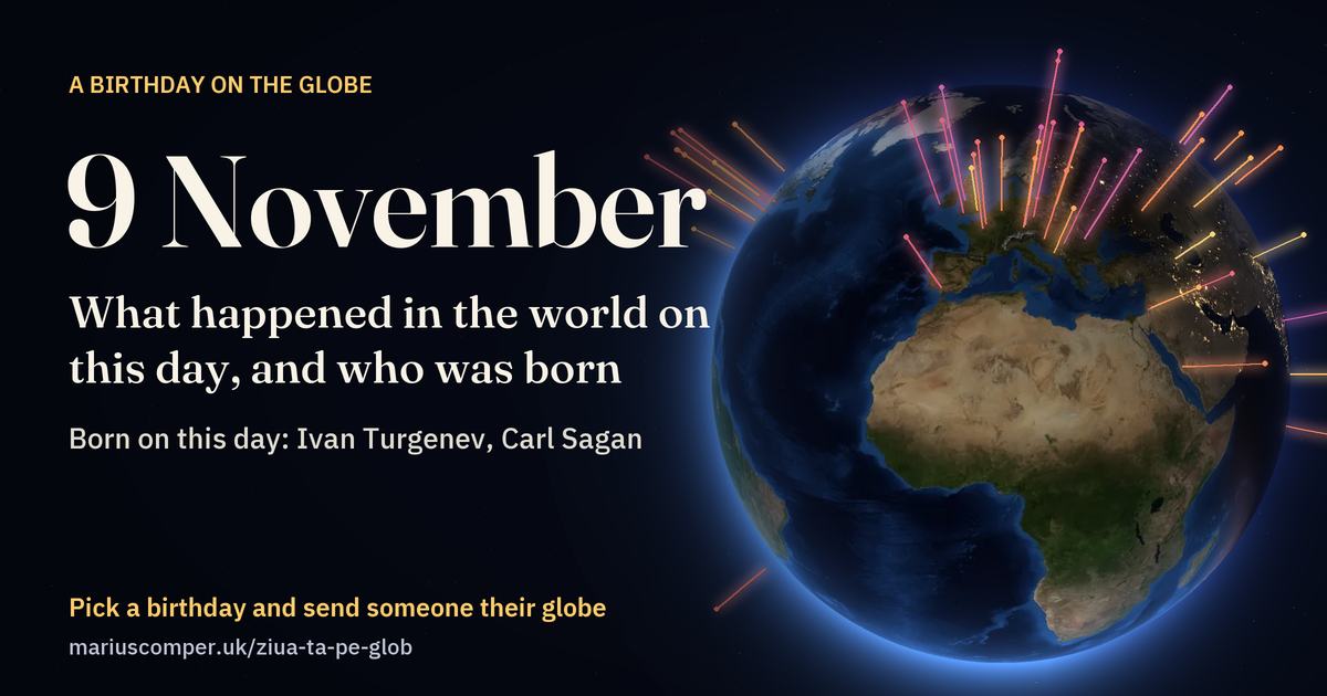 The Earth on 9 November, with the rays of the day’s events