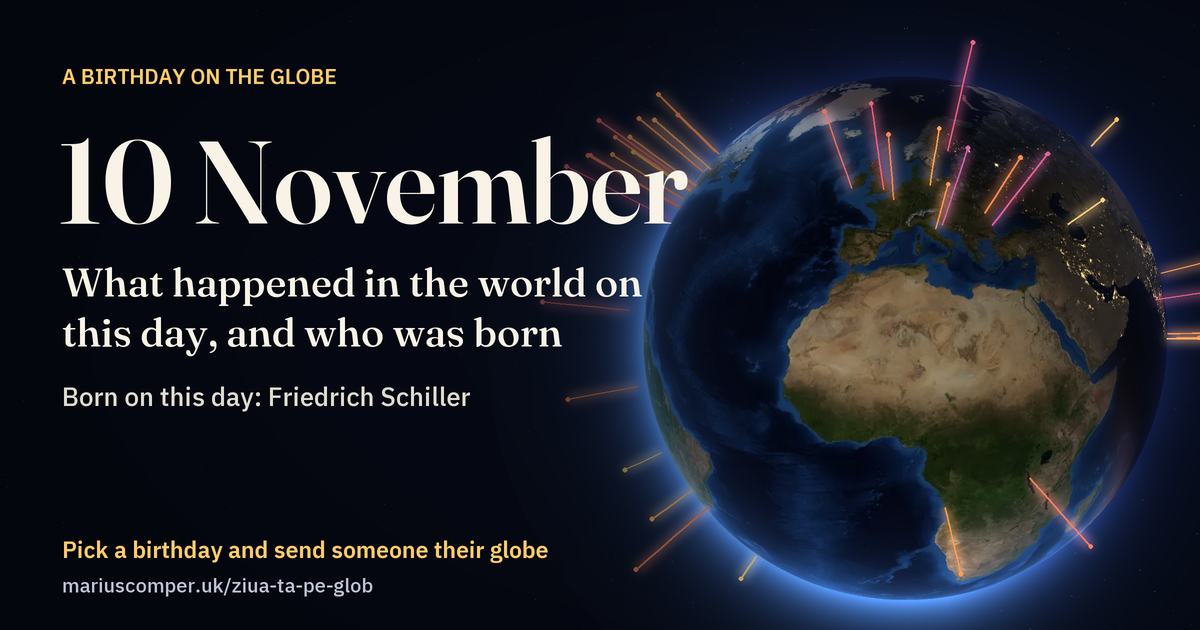 The Earth on 10 November, with the rays of the day’s events