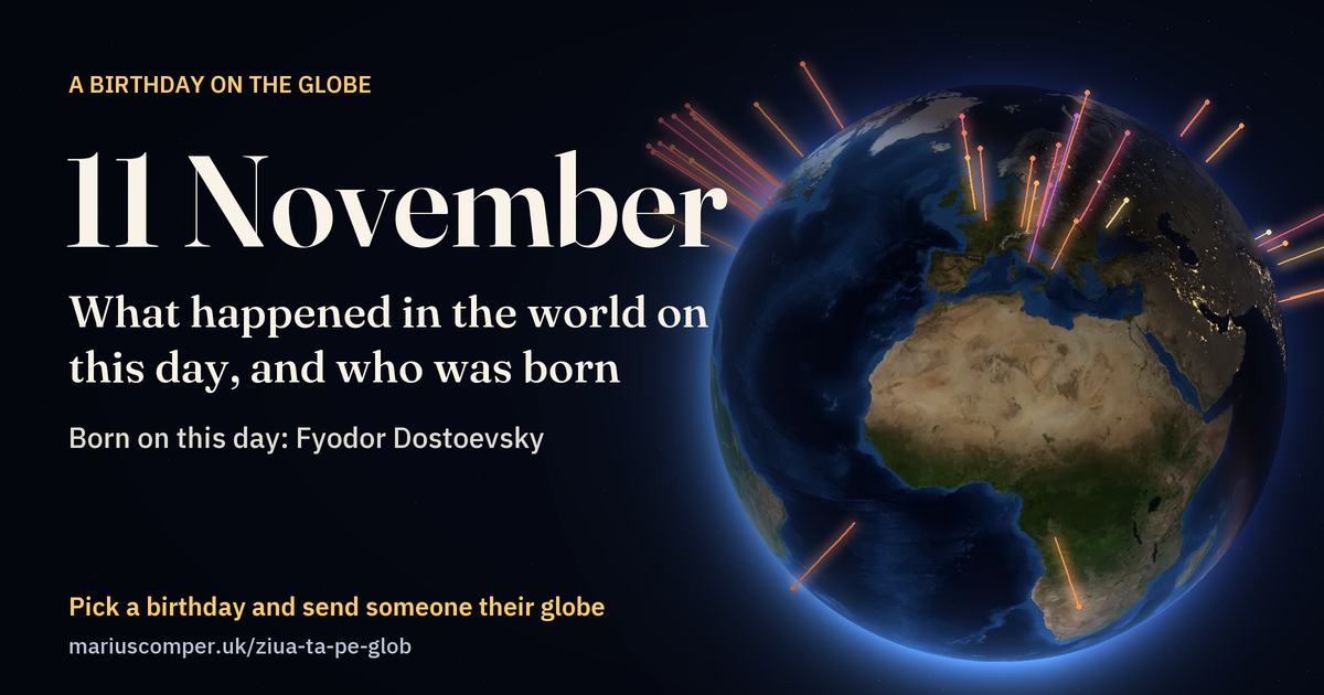 The Earth on 11 November, with the rays of the day’s events